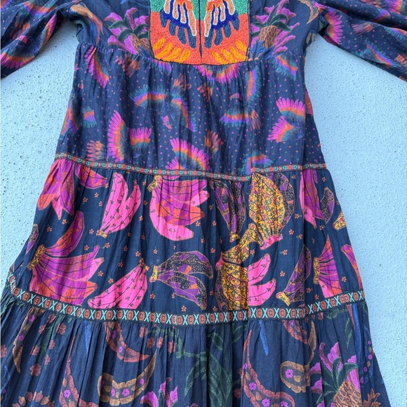 NWT Farm Rio mixed rainbow bird embroidered long sleeve dress Size XL - Picture 3 of 17
